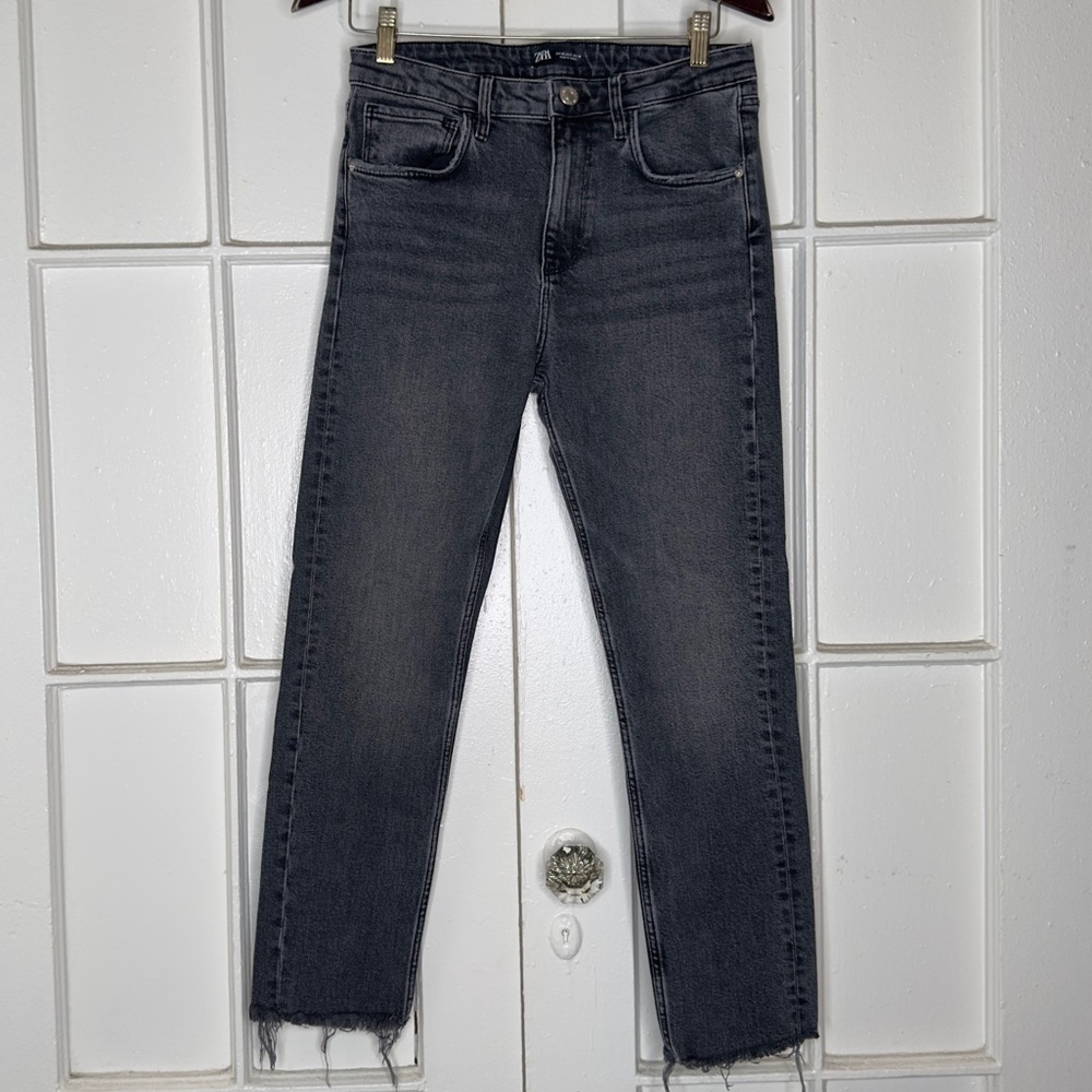 Zara Black Mineral Wash Slim Straight Jeans